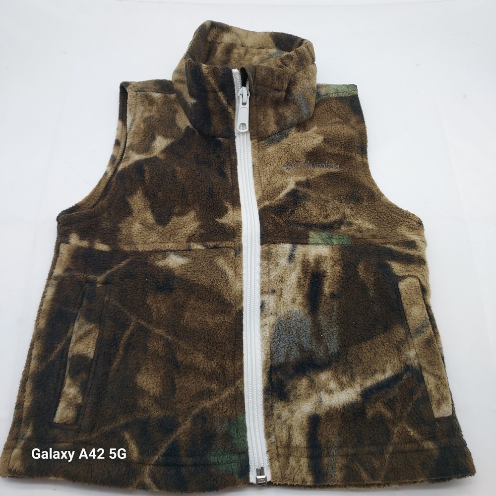 Columbia Boys 2T Camo Fleece Vest Full Zip Brown Green XD5882